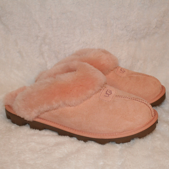 UGG COQUETTE PEACH PINK SUEDE SHEARLING SLIPPERS - Picture 6 of 7